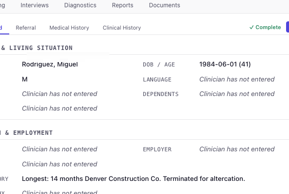 Boreas Workflow intake tab